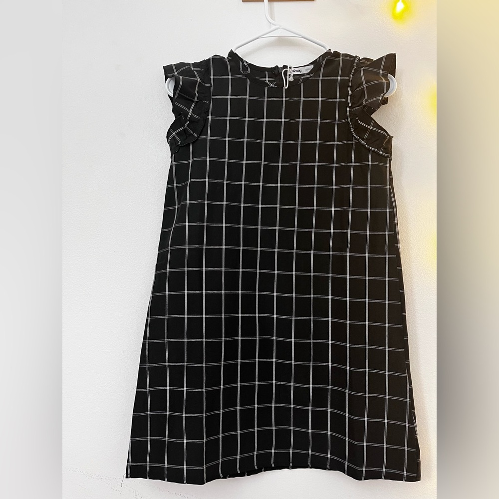 Black Mini Dress with White Squares – Size XS / Petite